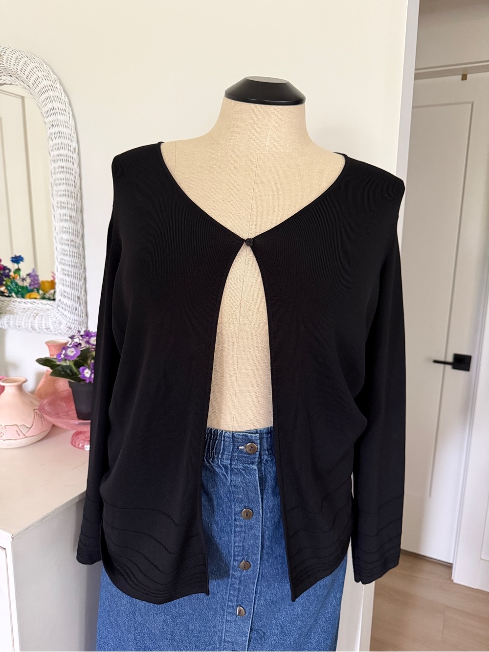 90’s Plus Size Addition-Elle Black Single-Button Cardigan
